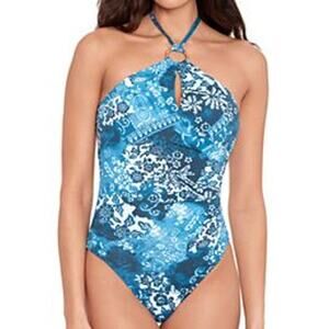 Lauren Ralph Lauren NWOT Bandeau Neck Halter Style One Piece Swim Size 16 Blue
